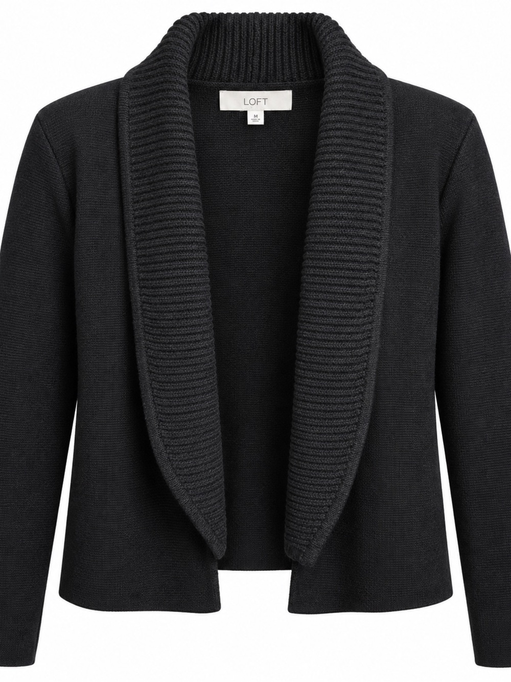 LOFT Black Shawl-Collar Open Front Cardigan